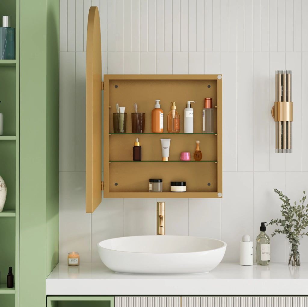 Armadio a specchio 61x7,8x91 cm in metallo dorato con ripiani regolabili