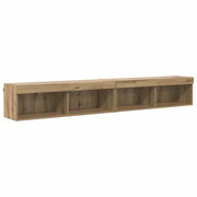 Set di 2 moderni e pratici supporti TV a parete 100 x 30 x 30 cm con strisce LED realizzati in legno di rovere ingegnerizzato finitura artigianale 02_0052830