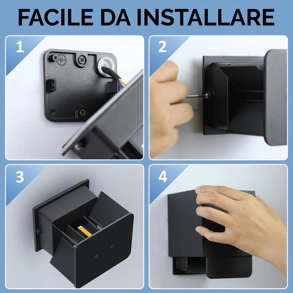 Applique cubo IP65 LED 12W CCT da 3000K a 6500K lampada parete moderna doppio fascio luminoso luce facciata giardino terrazzo NERO