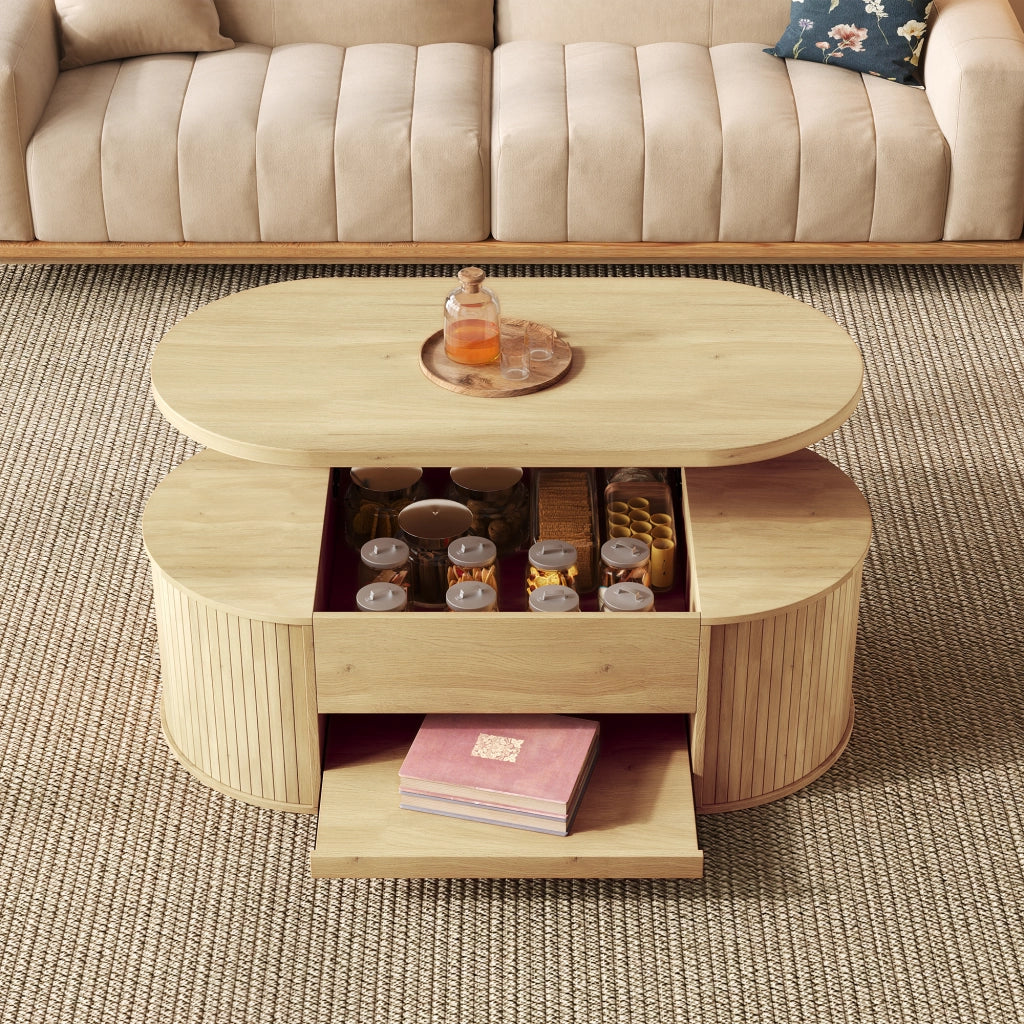 Tavolino da salotto elevabile 110 x 55,5 x 40 cm in MDF effetto legno naturale con vano e mensola