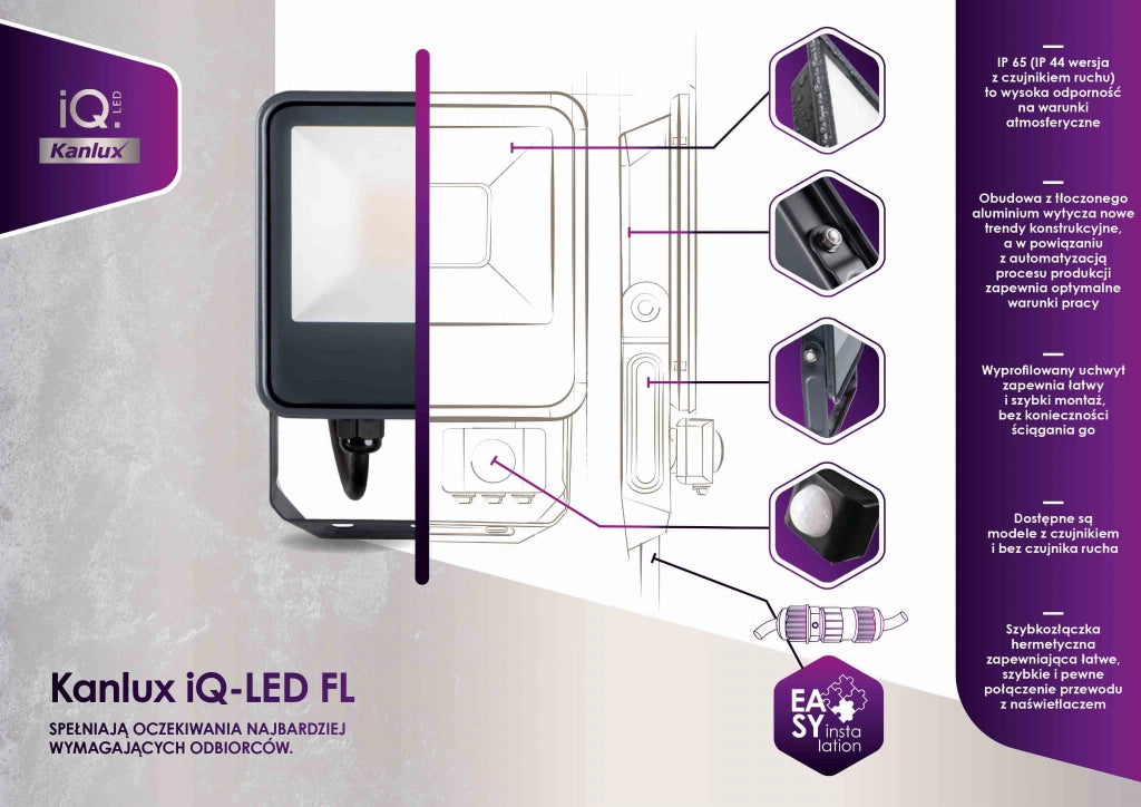 Faro LED esterno Kanlux iQ 30W 4000K IP44 sensore