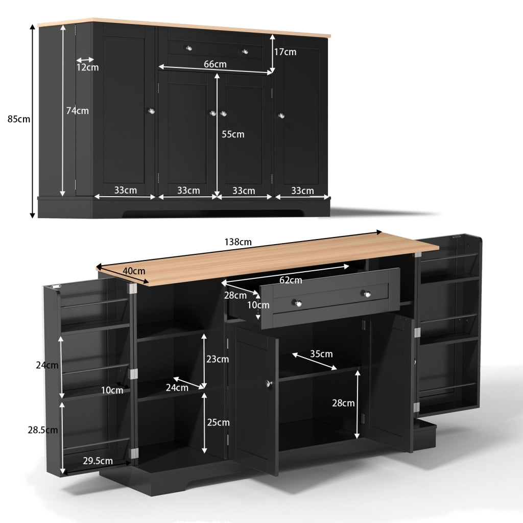 MADIA 138 cm con cassetto e vani laterali, MDF nero