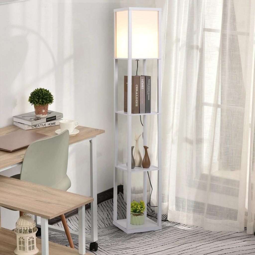 EasyComfort Lampada da Terra con 3 Mensole Integrate, Attacco E27 Potenza 40W, Arredamento Moderno in MDF, 26x26x160cm, Bianco