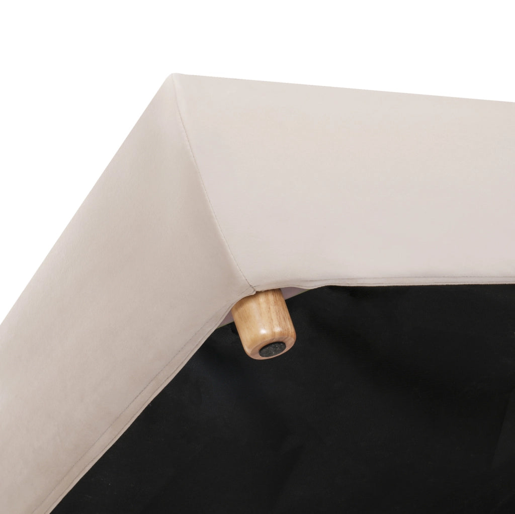 Letto matrimoniale contenitore 180x200 cm in velluto crema con rete a doghe e testiera