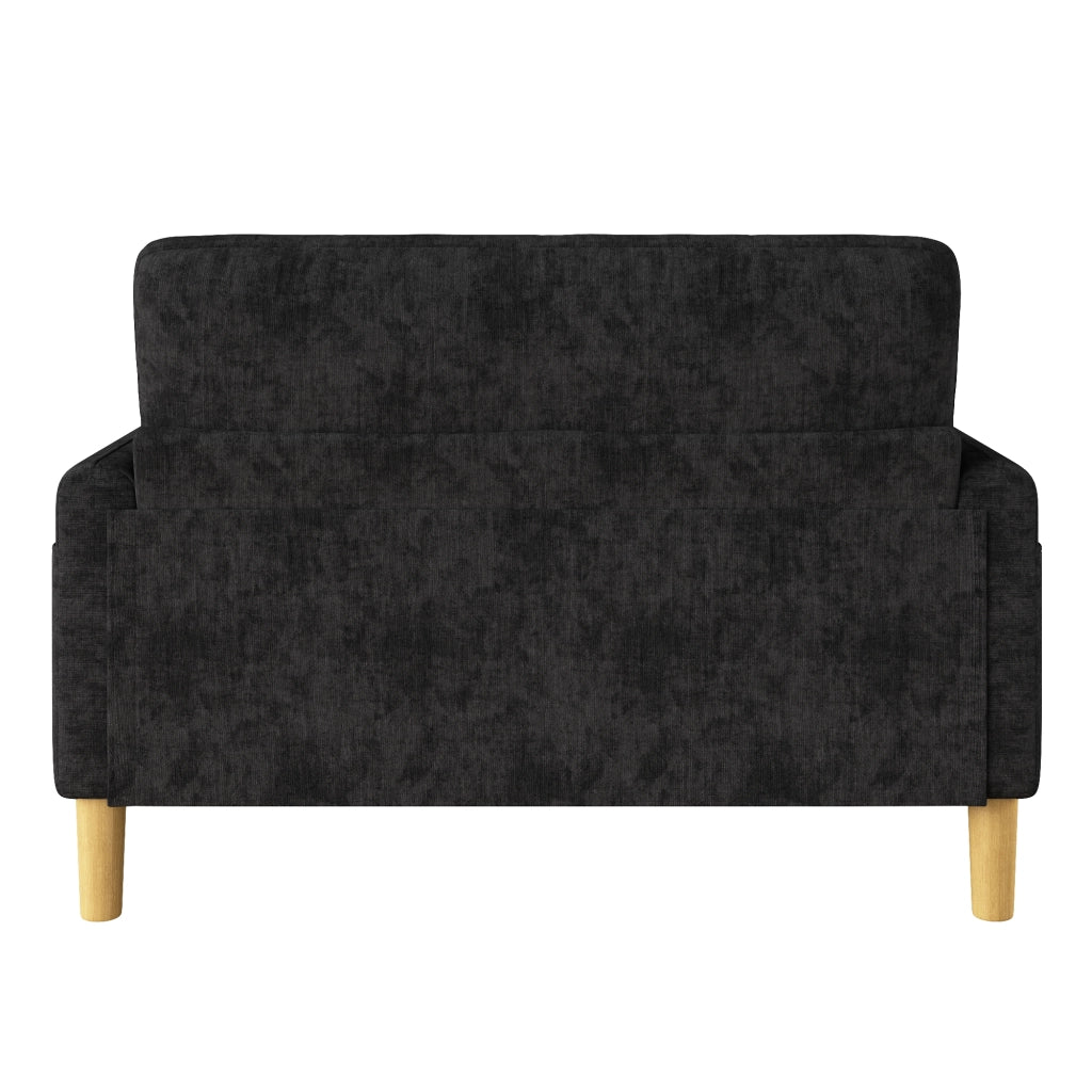Divano 2 posti 119x78x85 cm in ciniglia grigio con 2 cuscini e tasca laterale