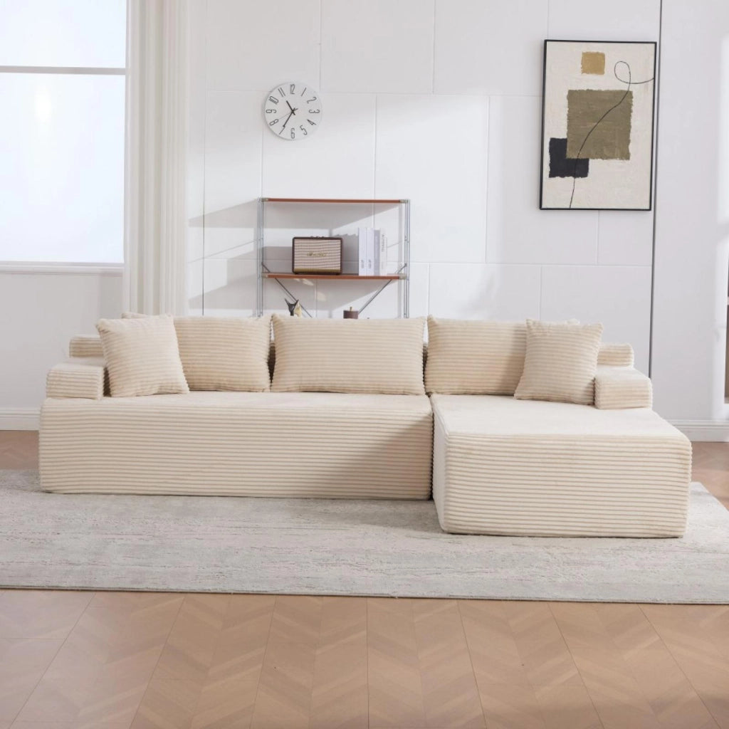 Divano modulare, divano compatto, tessuto chenille, schiuma ad alta elasticità 30D, base antiscivolo, 4 posti, beige
