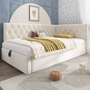 Divano letto singolo 90x190 cm beige con contenitore