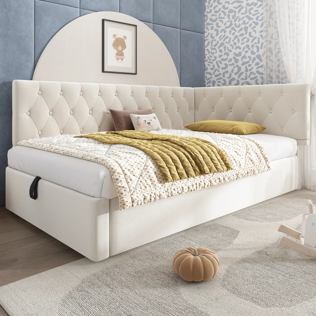 Divano letto singolo 90x190 cm beige con contenitore