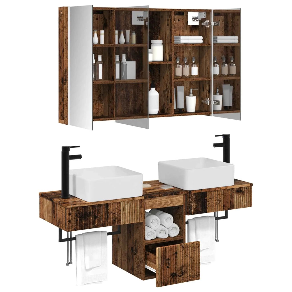 Set di Armadi da Bagno 4 pz Legno antico Legno ingegnerizzato 3406309