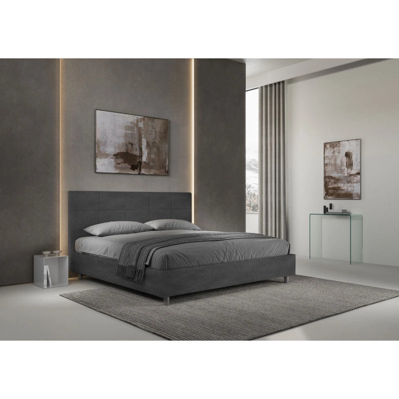 Letto imbottito Matrimoniale 180x200 cm Mika - Contenitore,Microfibra,Grigio
