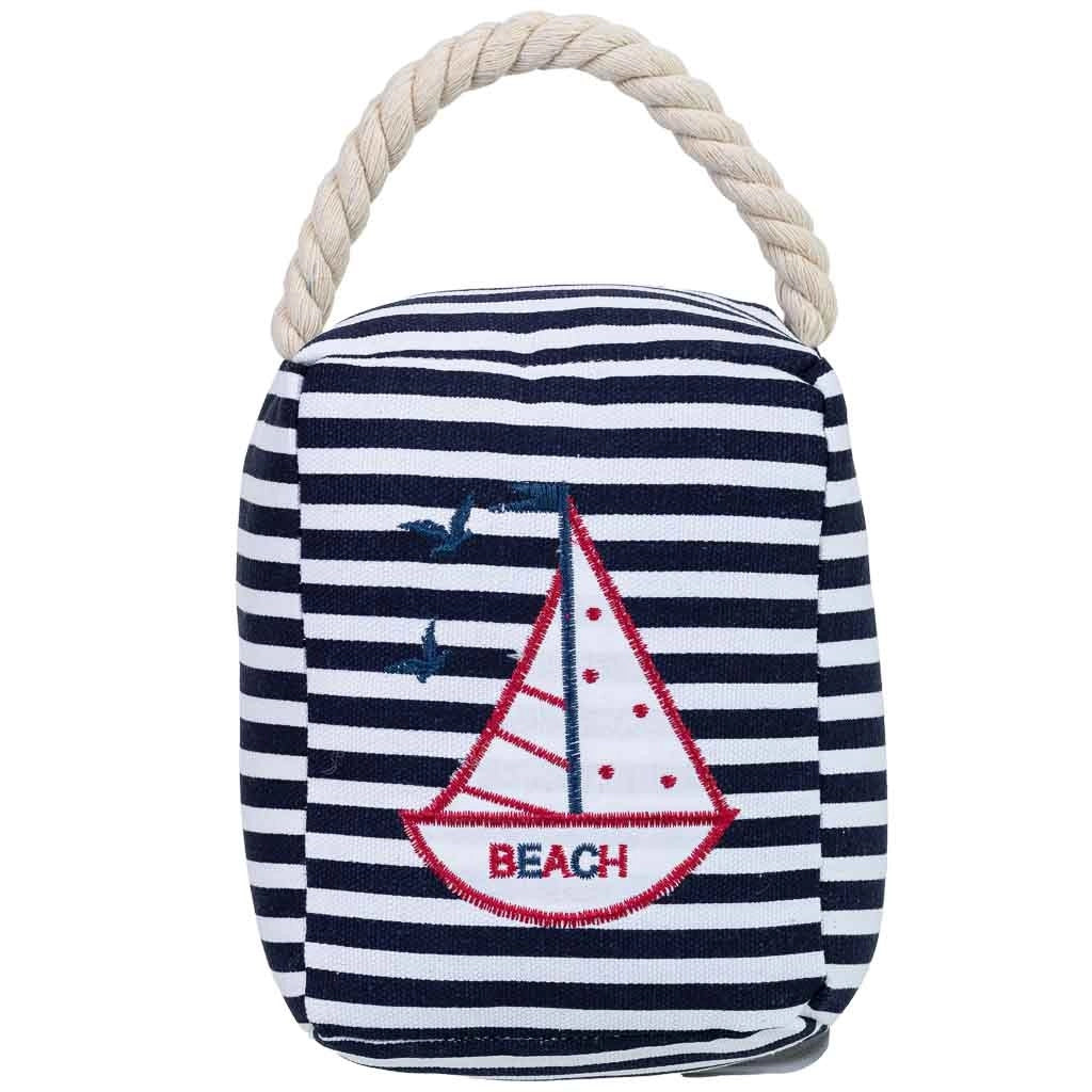 Fermaporta in cotone con barca blu, 14.5x10x5h cm