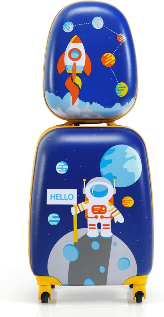 Set di Valigia per Bambini, 16" Valigia+ 12" Zaino, 2 Pezzi, con Ruote Girevoli a 360° e Maniglia Retrattile, Ideale per Viaggiare in Modo Comodo e Divertente (Modello 9)