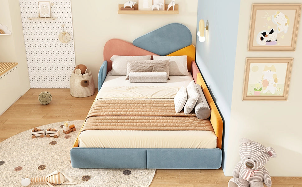 letto imbottito velluto blu multicolore 140x200 cm