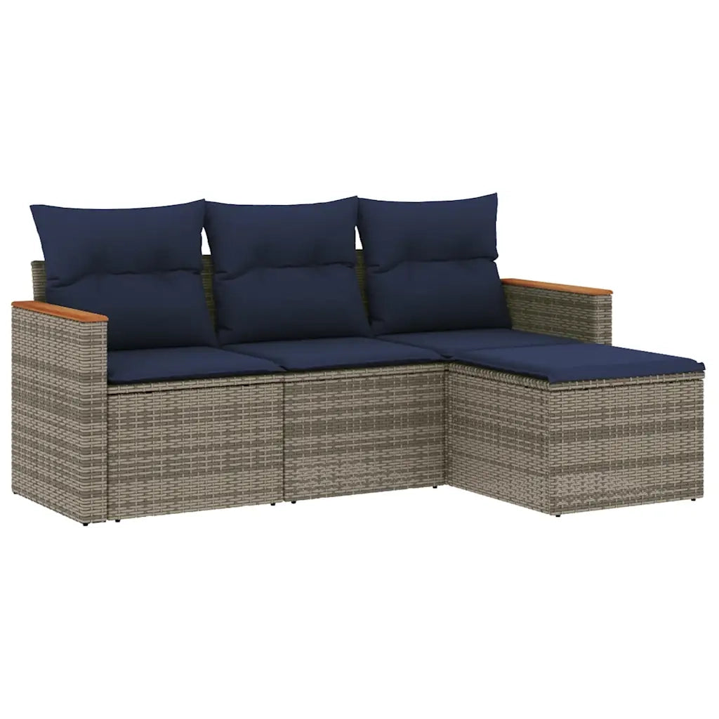 Set Divani da Giardino 4 pz con Cuscini Grigio in Polyrattan 3225907
