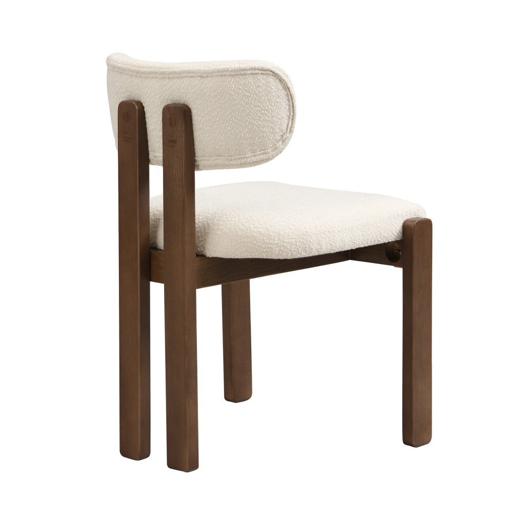 Set di 2 sedie da pranzo in legno con rivestimento in bouclé color noce e schienale sagomato per interni