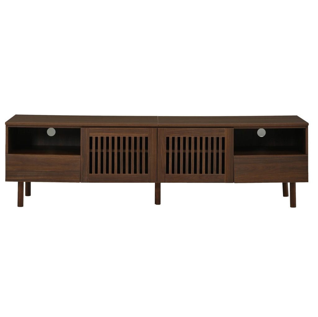 Mobile TV ULEVR 180x40x51 cm con 2 ante a griglia, 2 cassetti e vani aperti, MDF color noce