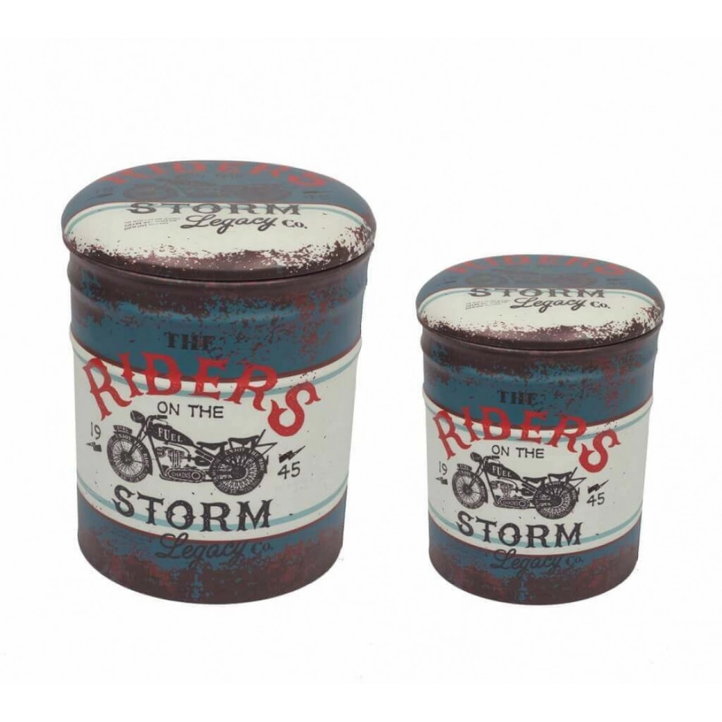 SET DI 2 POUF CONTENITORE TONDO MOTO BLU