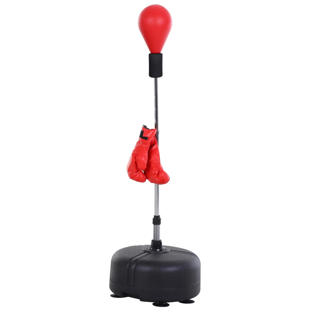 Punching Ball ad Altezza Regolabile con Guanti da Boxe in Acciaio e Finta Pelle Ø48x136-154 cm Robusto per Casa Nero e Rosso