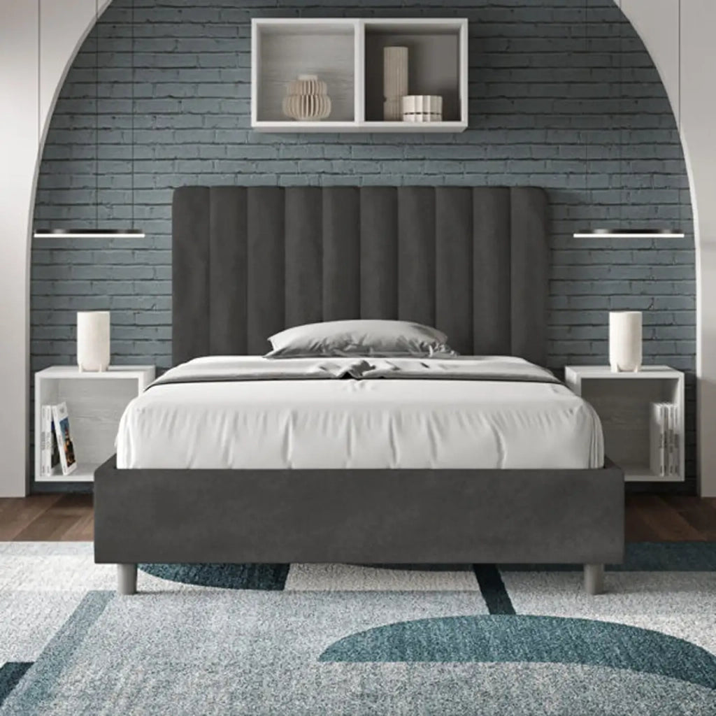 Letto una piazza e mezza contenitore imbottito 120x200 microfibra grigio Agueda