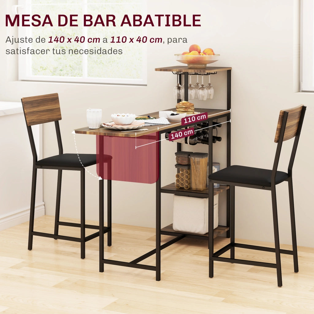 Tavolo da bar con laterali abatibili e 2 sgabelli ¨C Minimal ¨C marrone e nero