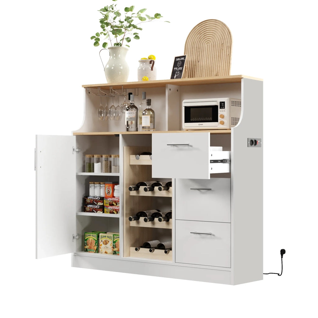 Sideboard Bar con LED, prese, portabicchieri e cantinetta, ampio spazio di archiviazione, ideale per ristorante e cucina