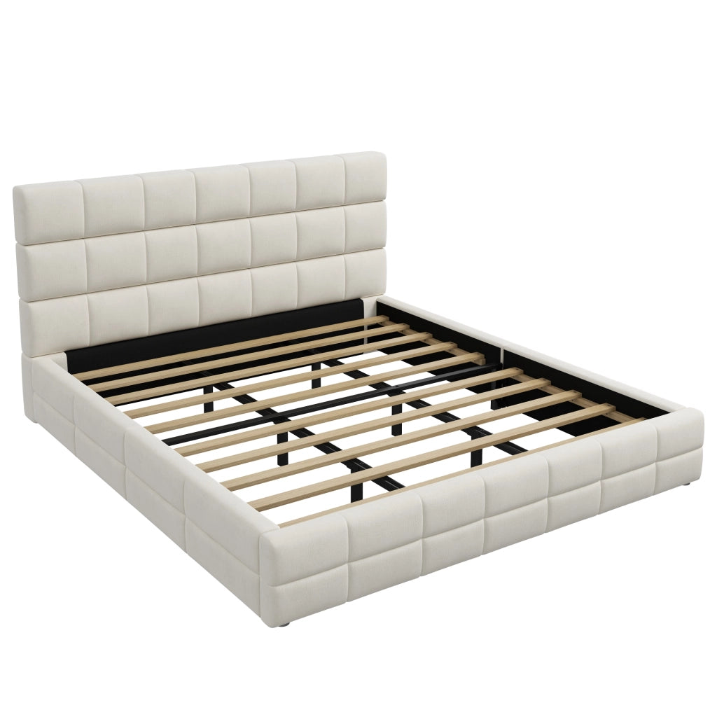Letto imbottito 180 × 200 cm con testiera imbottita rivestito in velluto beige rete a doghe inclusa