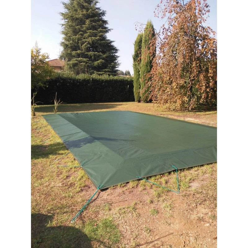 Telo Copertura Piscina 4x5m in PVC 600 gr/mq Verde - Protezione Invernale Antifoglie, Occhielli 25cm Sicurezza Bambini & Antiraggi UV