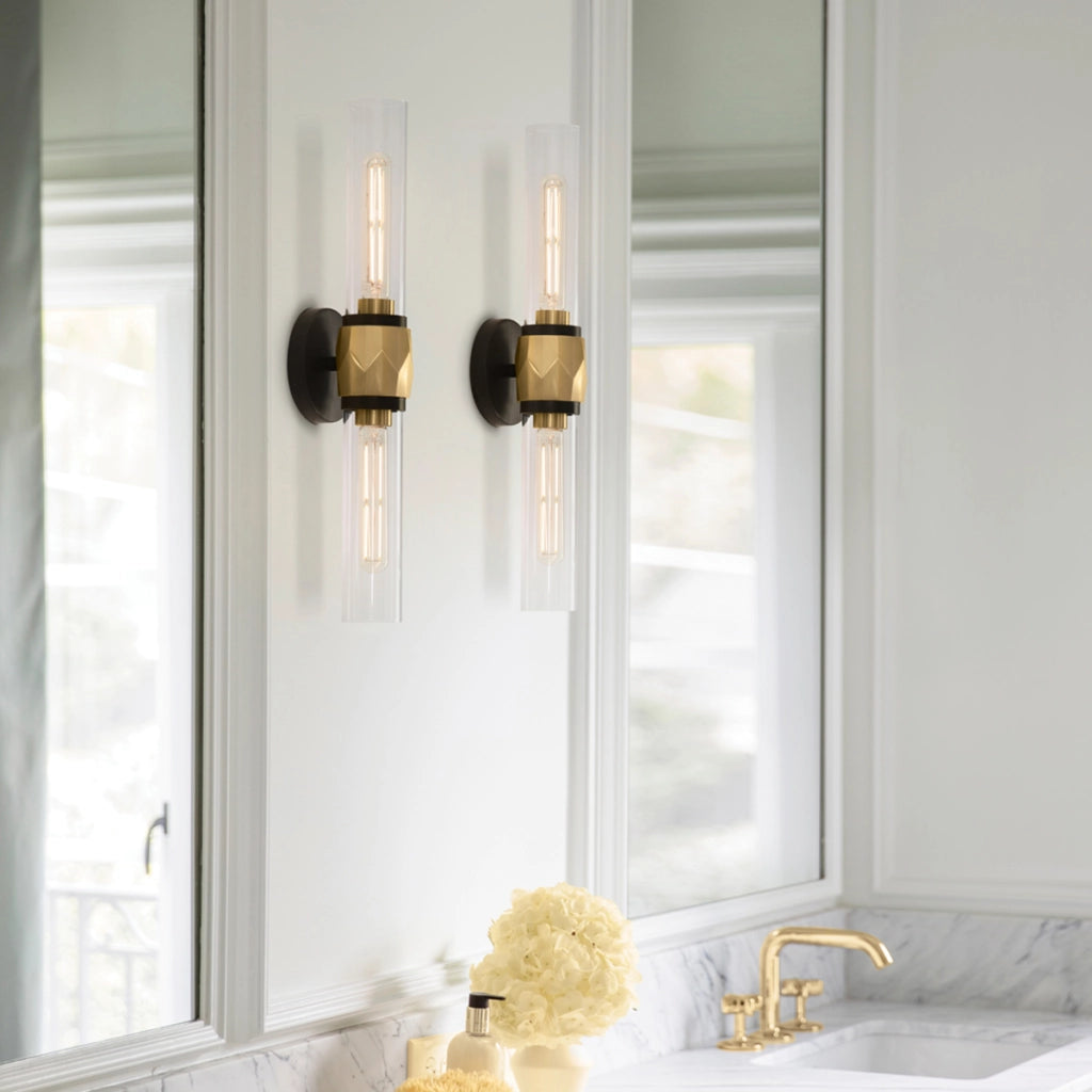 Applique bagno doppia Ellison nero ottone vetro E27