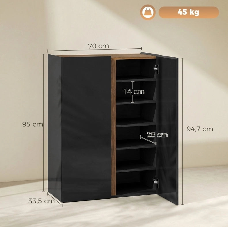 Scarpiera a 6 livelli con ante soft-close, nera