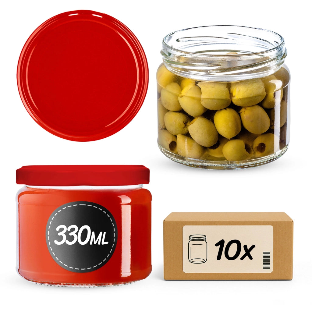 Barattoli di vetro KADAX Sonka 330 ml 10 pezzi 82 mm + coperchi rossi