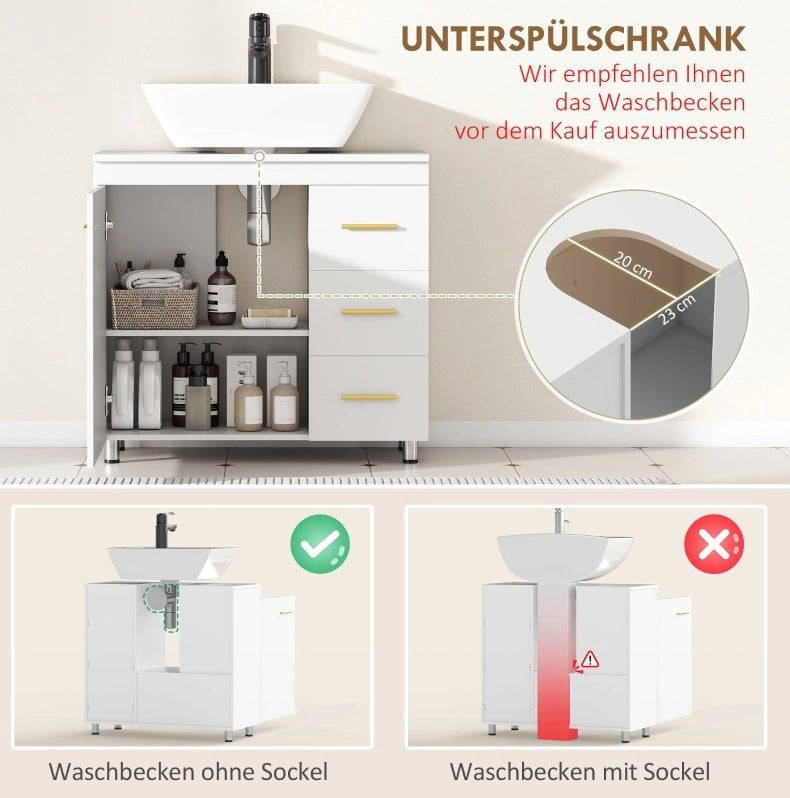 Mobile bagno sottolavabo bianco con ante e cassetti