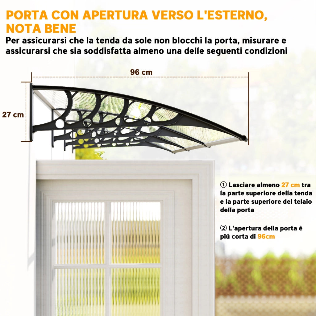 Tettoia in Policarbonato e Alluminio ¨C zephmum ¨C Nero e Trasparente 303x96x27 cm