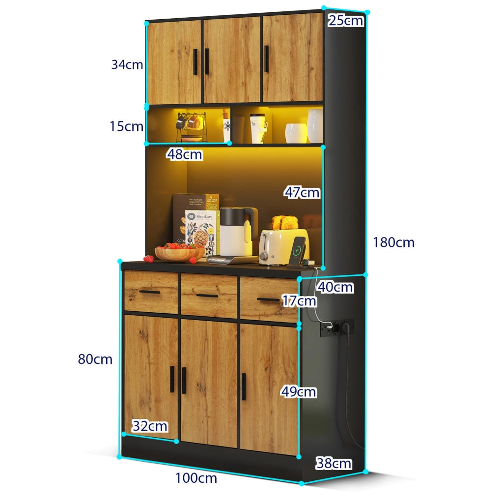 Mobile da cucina con LED, prese USB, cassetti e ripiani regolabili