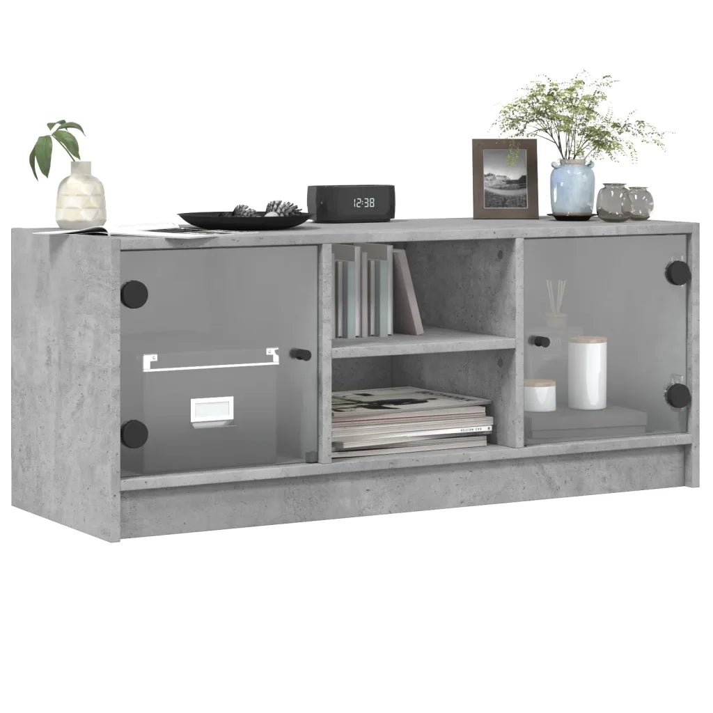 Mobile Porta TV con Ante in Vetro Grigio Cemento 102x37x42 cm 836374