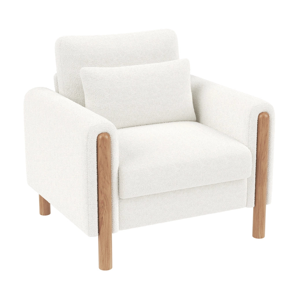 Poltrona lounge in tessuto Teddy bianco con cuscini spessi