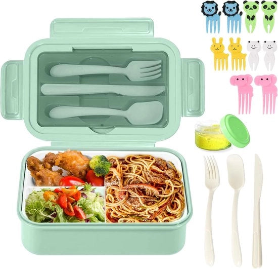 Tromba per cibi con contenitori, 3 contenitori, 1400 ml, lattina per adulti e bambini, contenitore bento con cucchiaio e forchetta, resistente a microonde e lavastoviglie, adatto per scuola, picnic, ufficio.