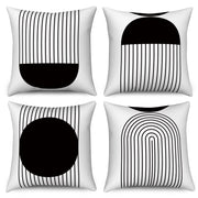 Coperte per cuscini, 45x45 cm, set da 4, lino, bianco e nero, motivo geometrico, stile boho