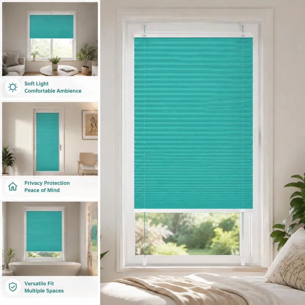 Tenda plissettata verde petrolio, 40x100 cm, larghezza tessuto 39,4 cm, poliestere – stretta e salvaspazio, ideale per angoli, regalo originale