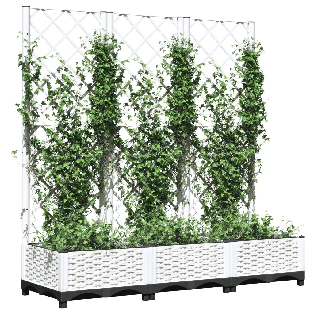 Fioriera da giardino con traliccio-Vaso da Esterno-Vaso con Griglia bianca 120x40x121,5 cm PP