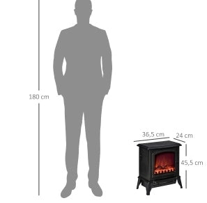 Caminetto Elettrico a LED 2000W con Protezione da Surriscaldamento, Nero, 36,5x24x45,5 cm