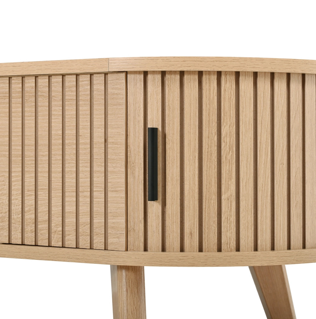 Tavolino da salotto ovale 110x50 cm con piano sollevabile e ante scorrevoli naturale HOMVRA