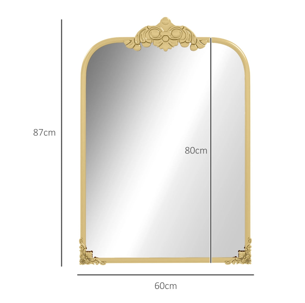 Specchio da Parete Barocco 60x87 cm con Cornice in Metallo Dorato per Bagno, Soggiorno e Camera da Letto