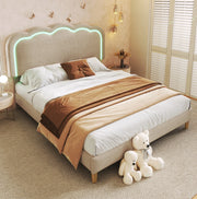 Letto imbottito LED beige 140 x 200 cm con testiera regolabile