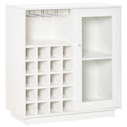 Mobiletto Portabottiglie per Vino con Porta Calici e Armadietto, Cantinetta 20 Bottiglie Bianco, Robusto per Casa, 80x36x85 cm