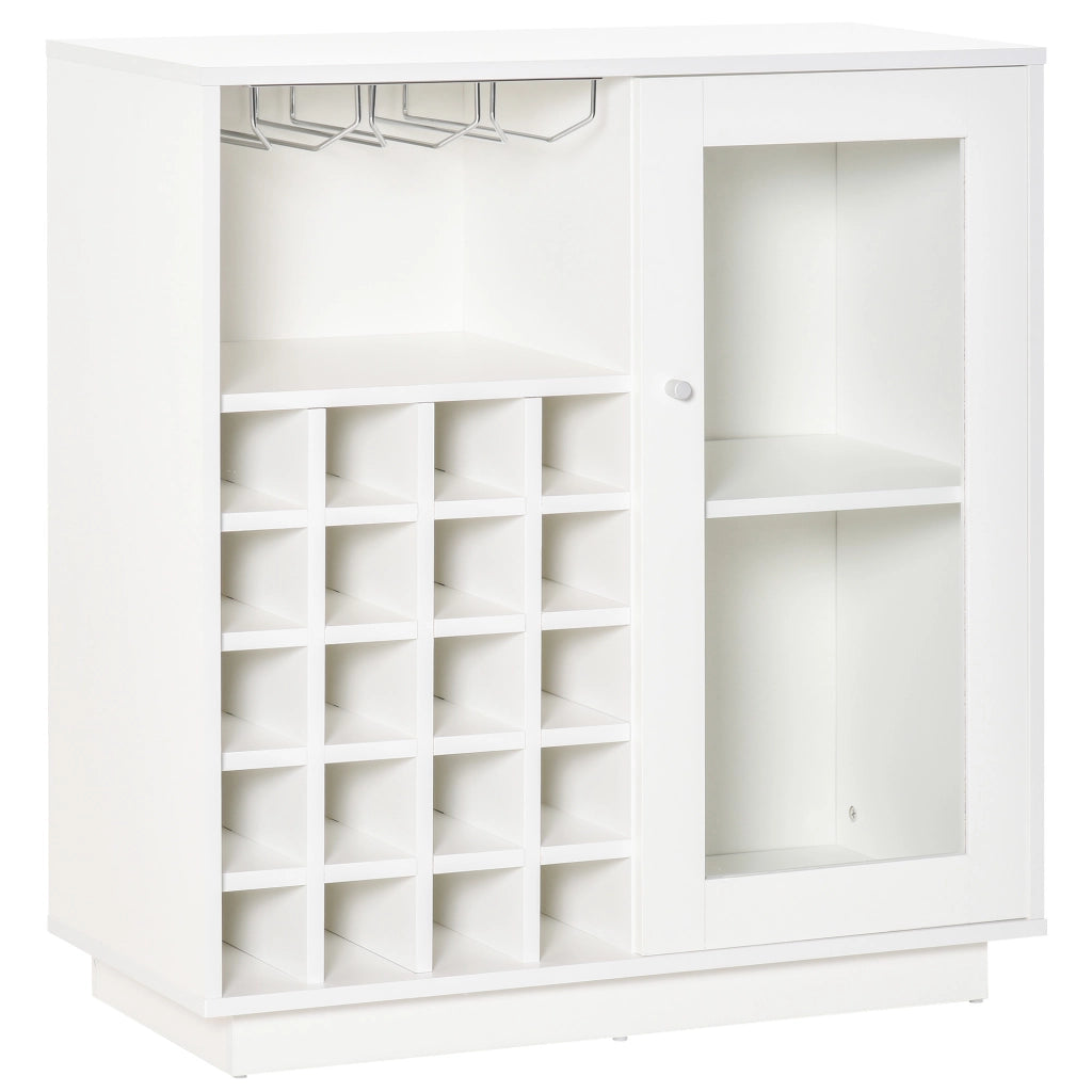 Mobiletto Portabottiglie per Vino con Porta Calici e Armadietto, Cantinetta 20 Bottiglie Bianco, Robusto per Casa, 80x36x85 cm