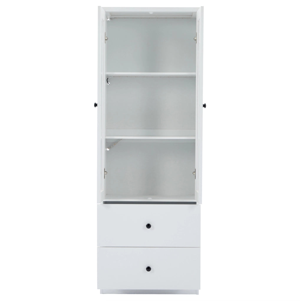 Vetrina 60x35,5x165 cm con LED Bluetooth, 2 cassetti in MDF e truciolare bianco