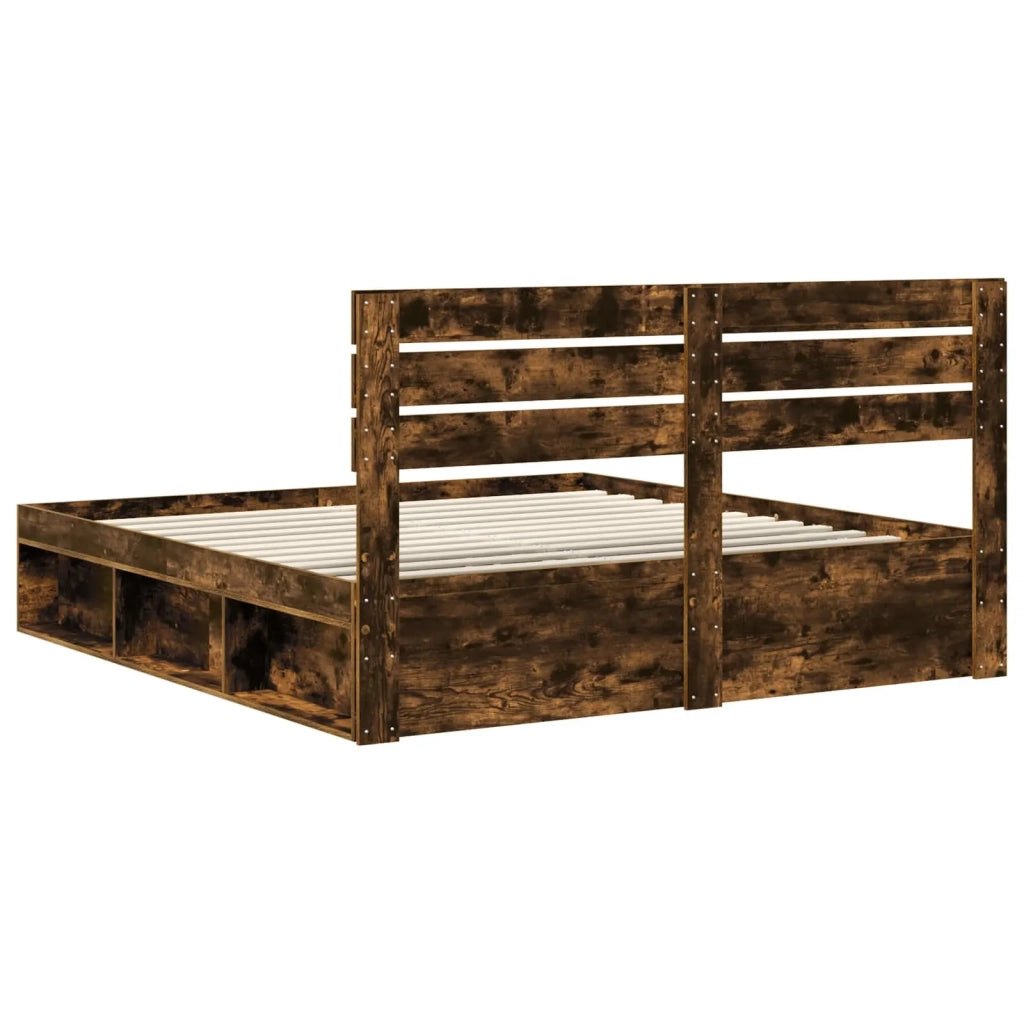 Letto matrimoniale | Letto per adulti | Struttura del letto Rovere fum¨¦ 200 x 200 cm Pino massello