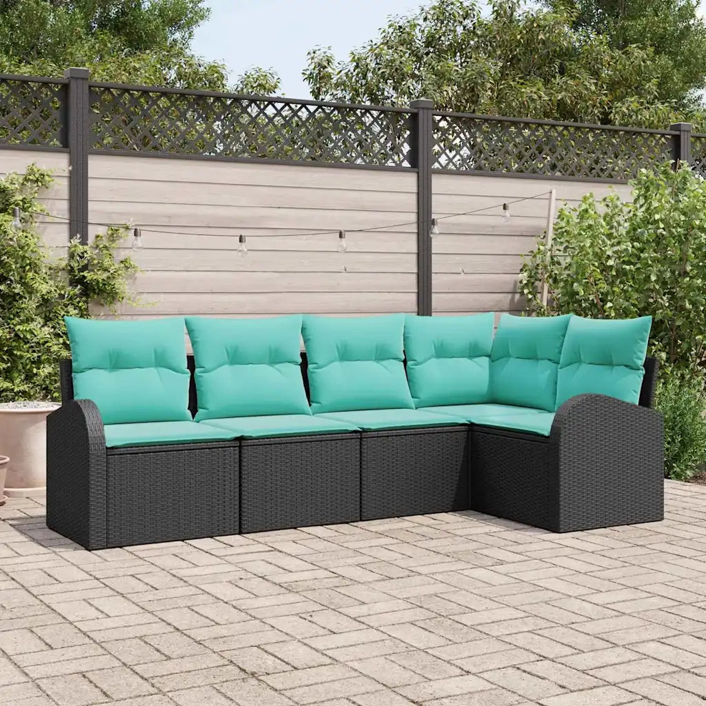Set Divano da Giardino 5 pcs Nero e Turchese polyrattan 3354715