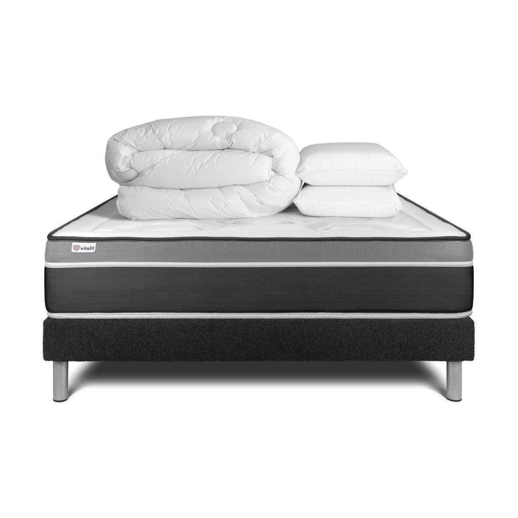 Pacchetto letto completo - Materasso 200x200cm + Box spring con doghe (kit) + 2 cuscini + Piumino - Vital Care