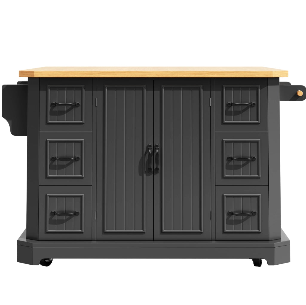 Isola cucina mobile 120x45x91 cm con 2 ante e 6 cassetti nera HOMVRA